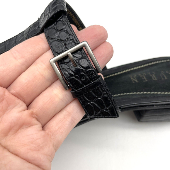 Vintage 90s Lauren Ralph Lauren DONCIA Black Croc Leather Buckle Sandals 7.5B - Picture 12 of 16